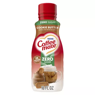 Front Center view of NESTLE COFFEE MATE Zero Sugar Liquid Creamer Cookie Butter 16floz Bottle 16 FL OZ (1 PT) 473 mL product.