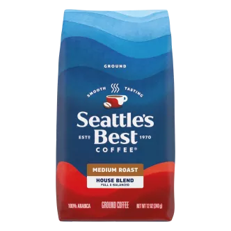 Front Center view of SEATTLE'S BEST COFFEE House Blend Ground Coffee 12oz Bag product.